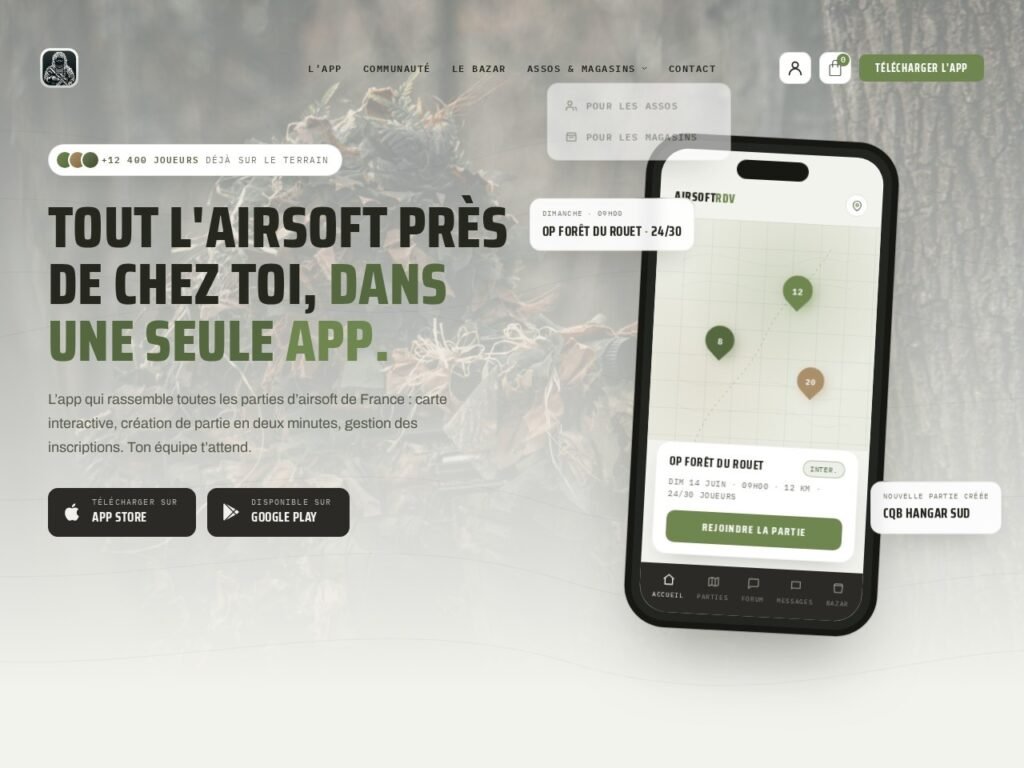 Aperçu du site AirsoftRDV réalisé par Agence Berria