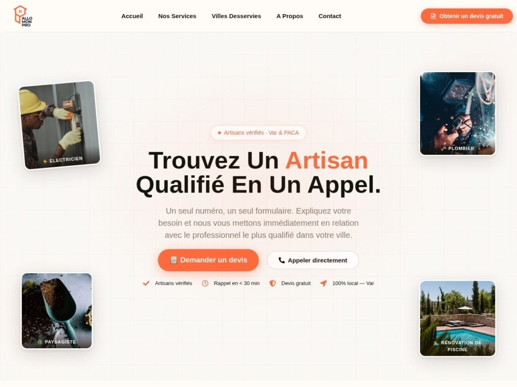 Aperçu du site AlloMonPro réalisé par Agence Berria