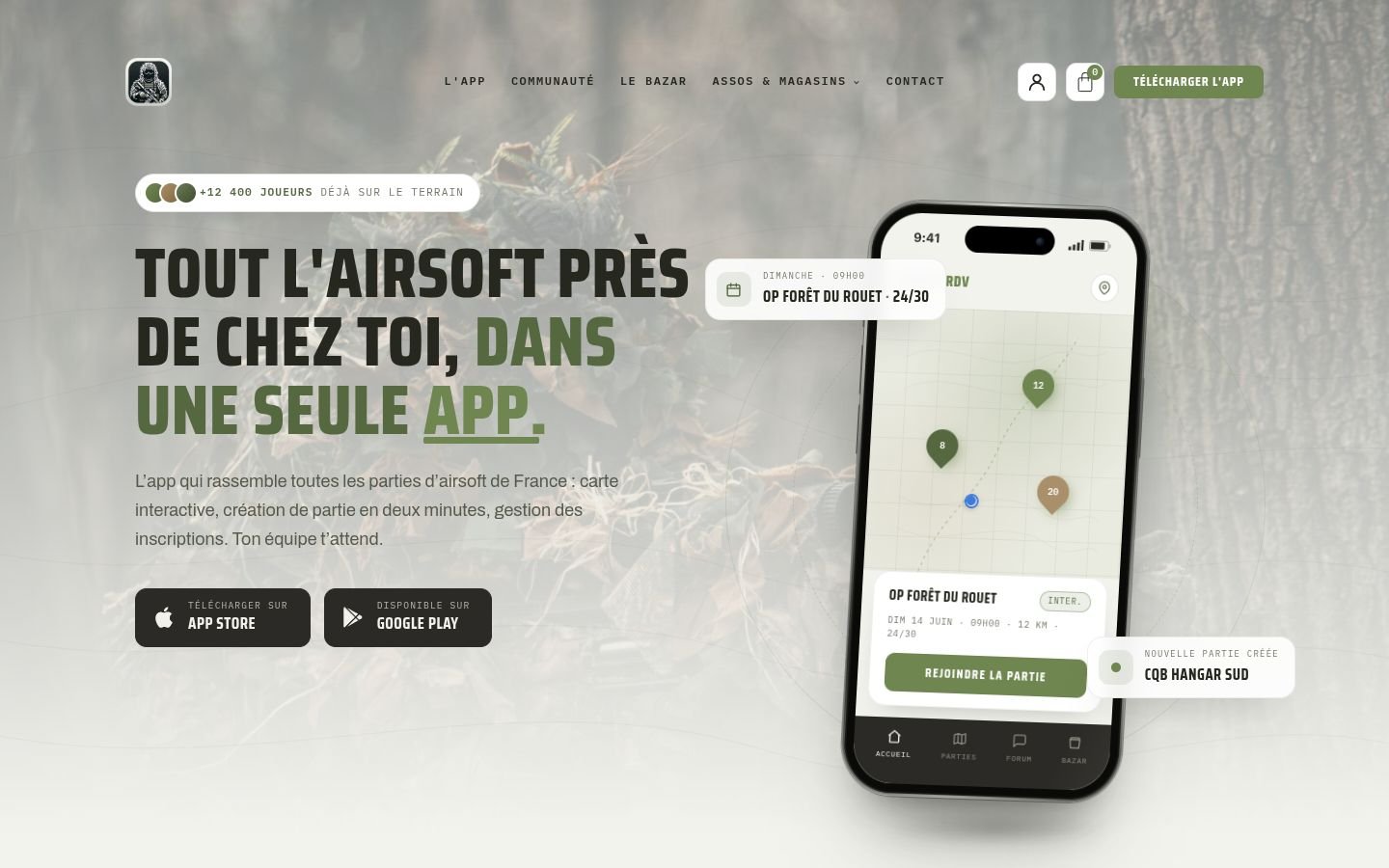 Page d'accueil du site AirsoftRDV