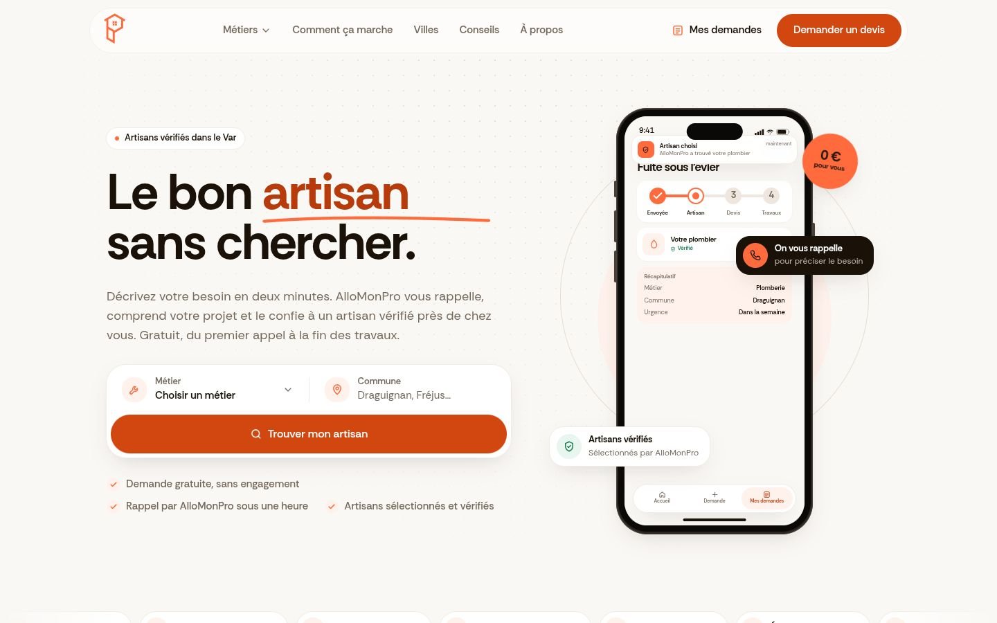 Page d'accueil du site AlloMonPro