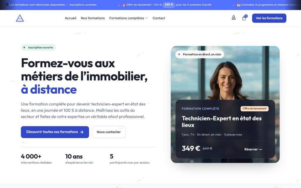 Page d'accueil du site de formations ASI, Agence des Solutions Immobilières