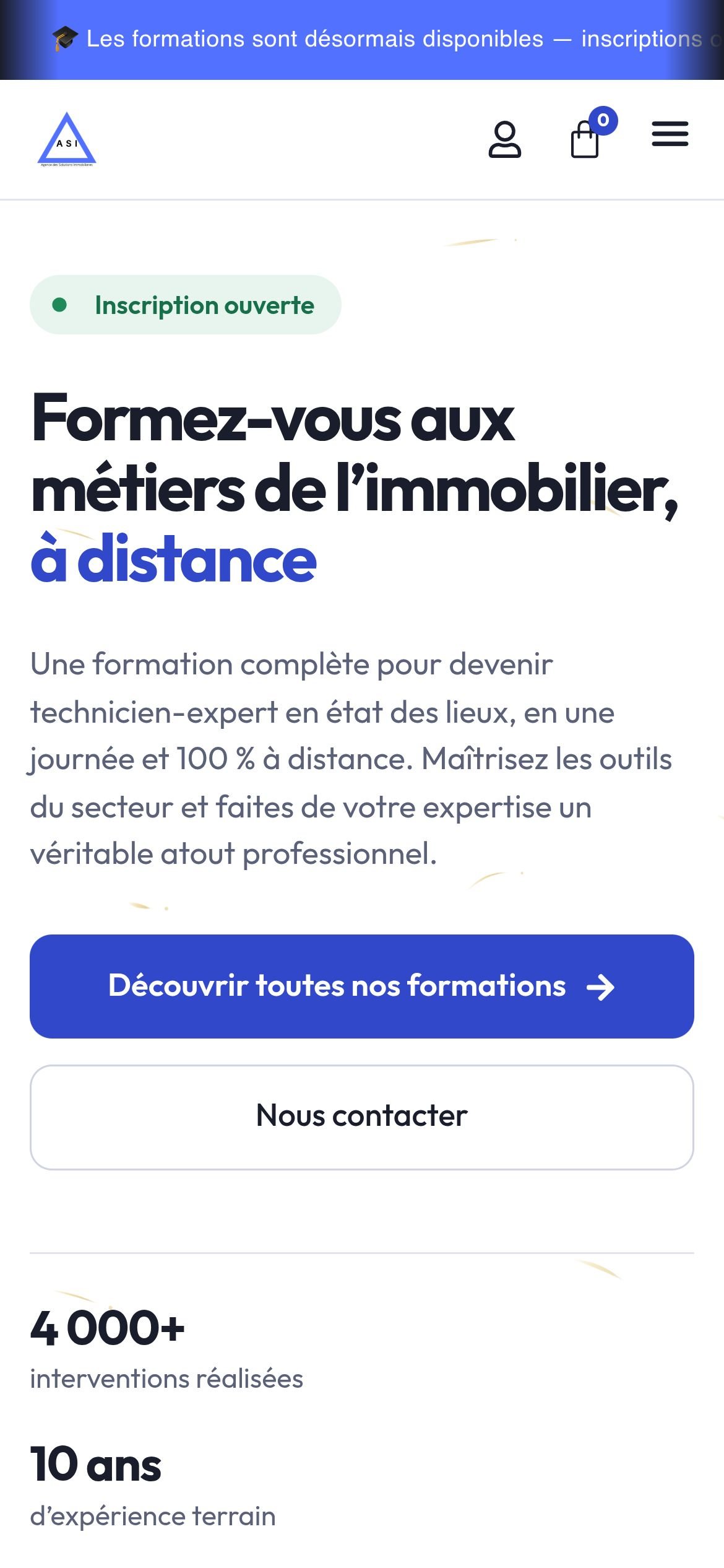 Site de formations ASI affiché sur mobile