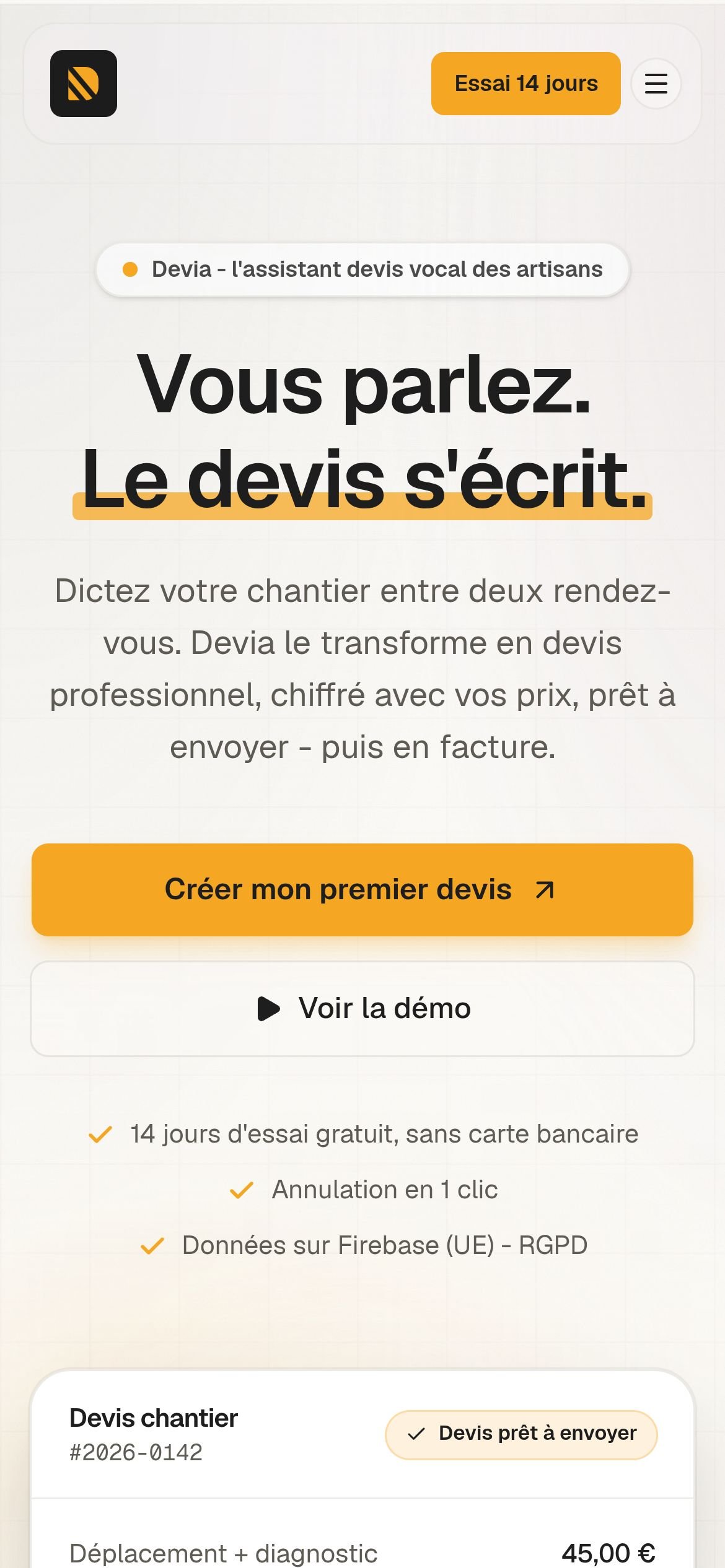 Site Devia affiché sur mobile