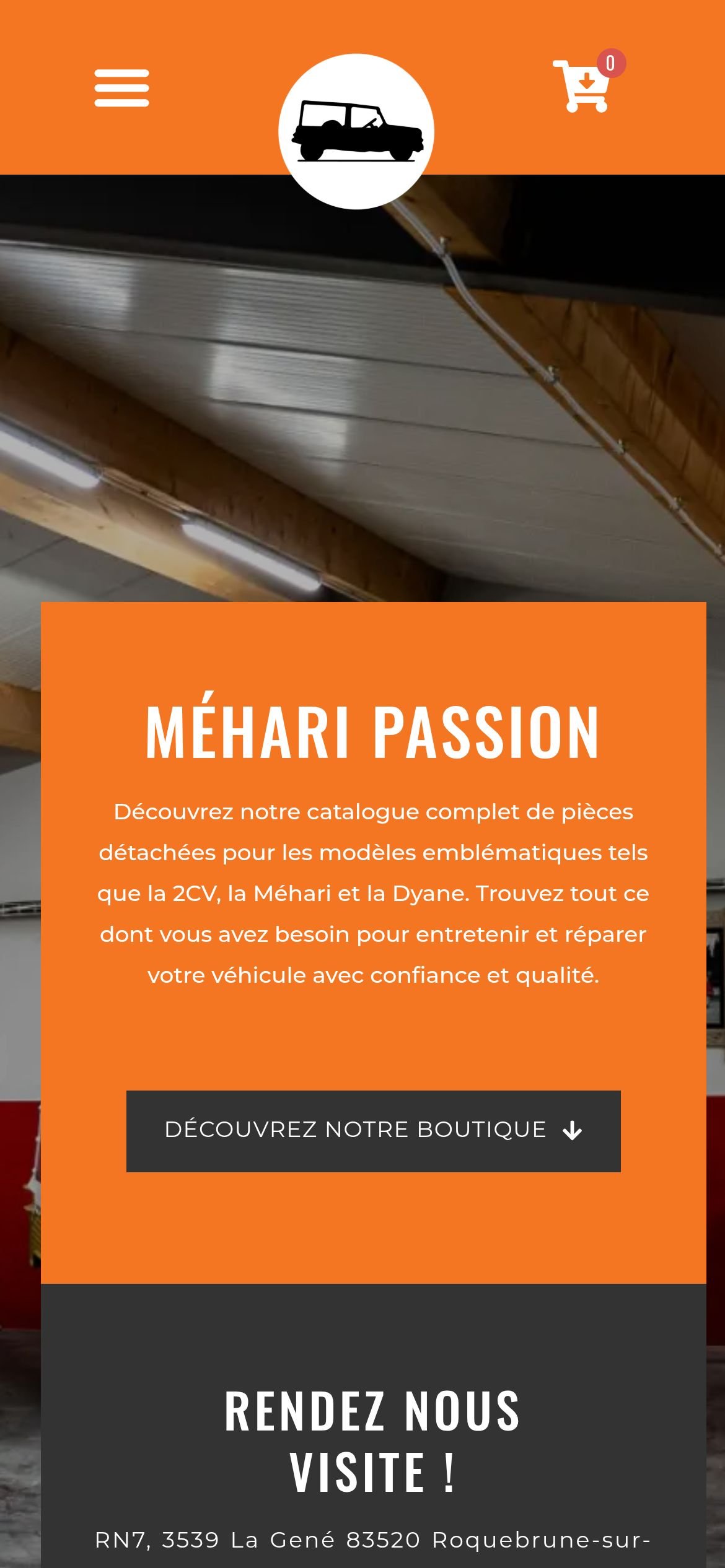 Boutique Méhari Passion affichée sur mobile