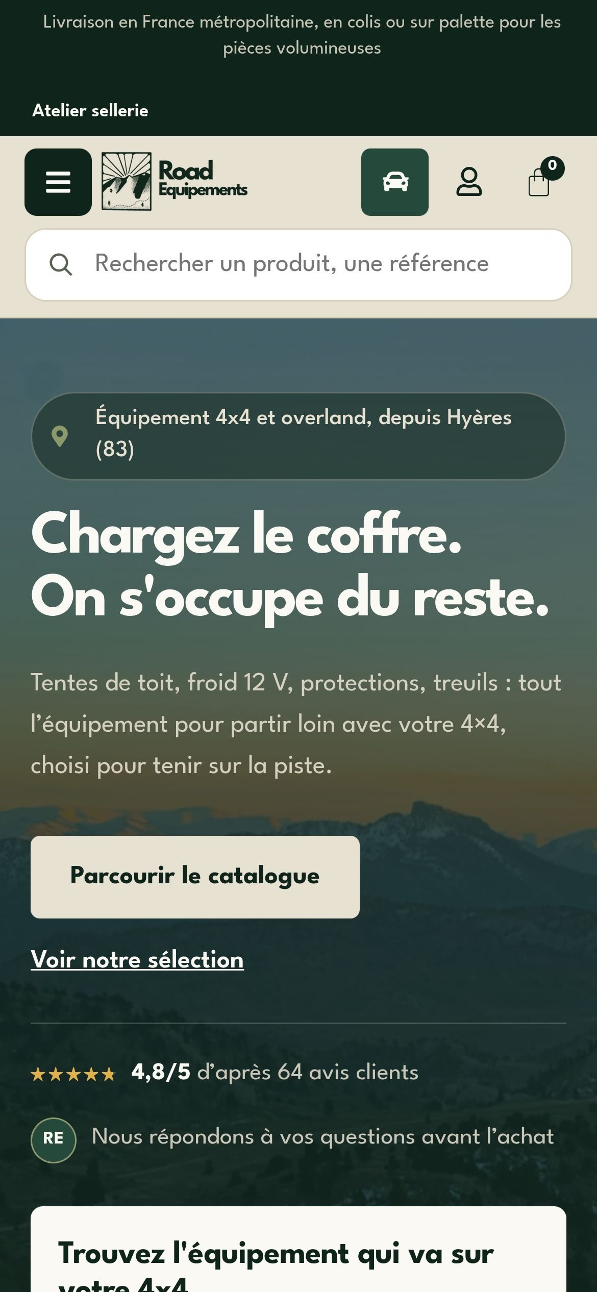 Boutique Road Equipements affichée sur mobile