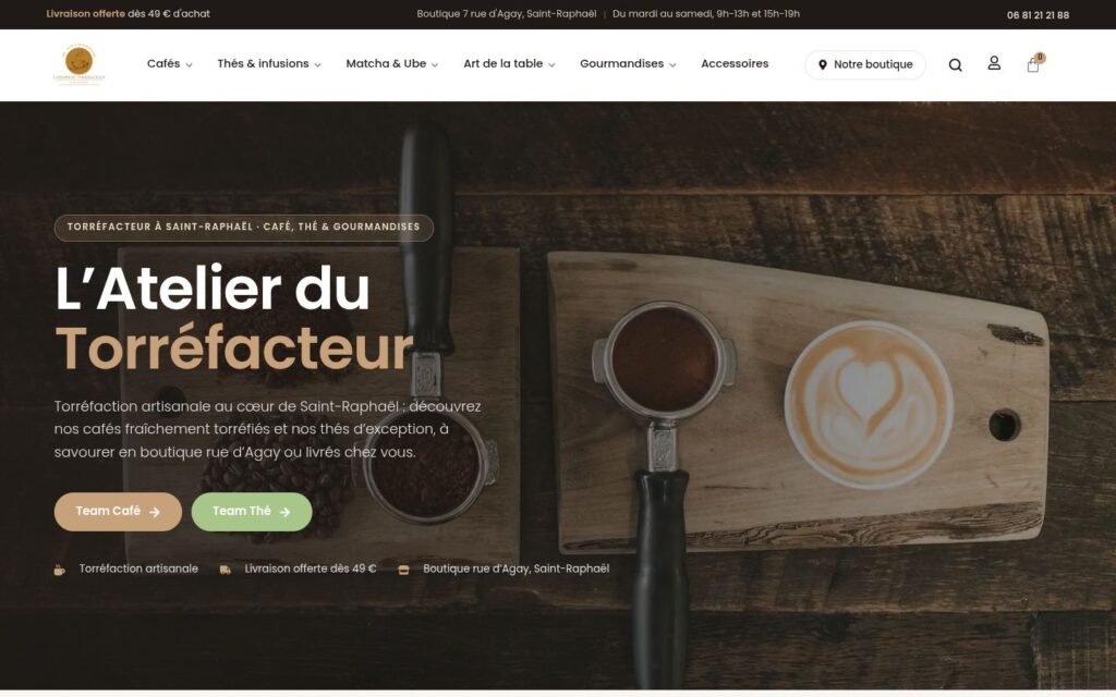 Page d'accueil de la boutique en ligne L'Atelier du Torréfacteur