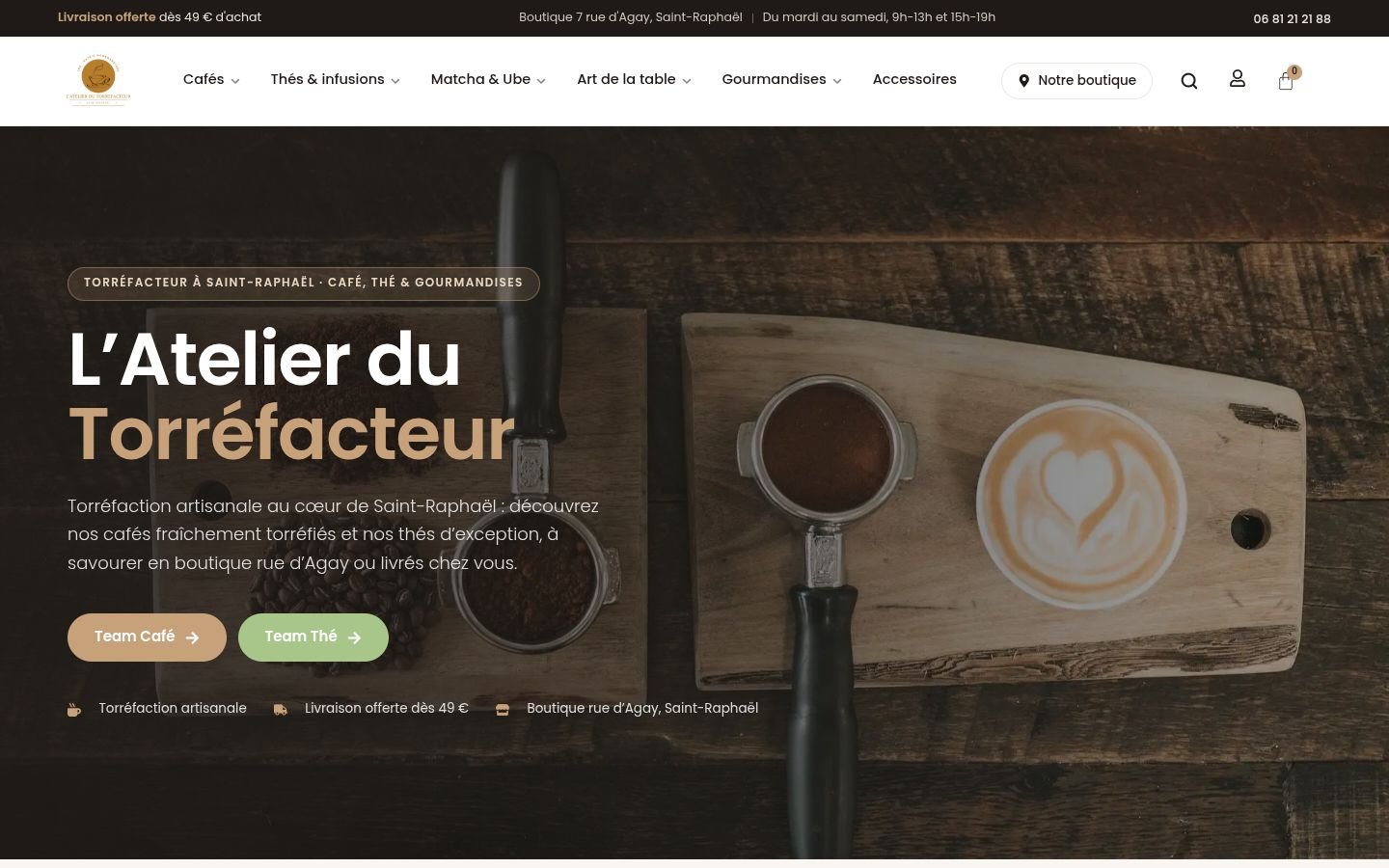 Page d'accueil du site L'Atelier du Torréfacteur